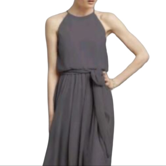 BHLDN x Donna Morgan Alana 2 & 6 Charcoal Gray Chiffon Maxi Gown - Picture 4 of 6